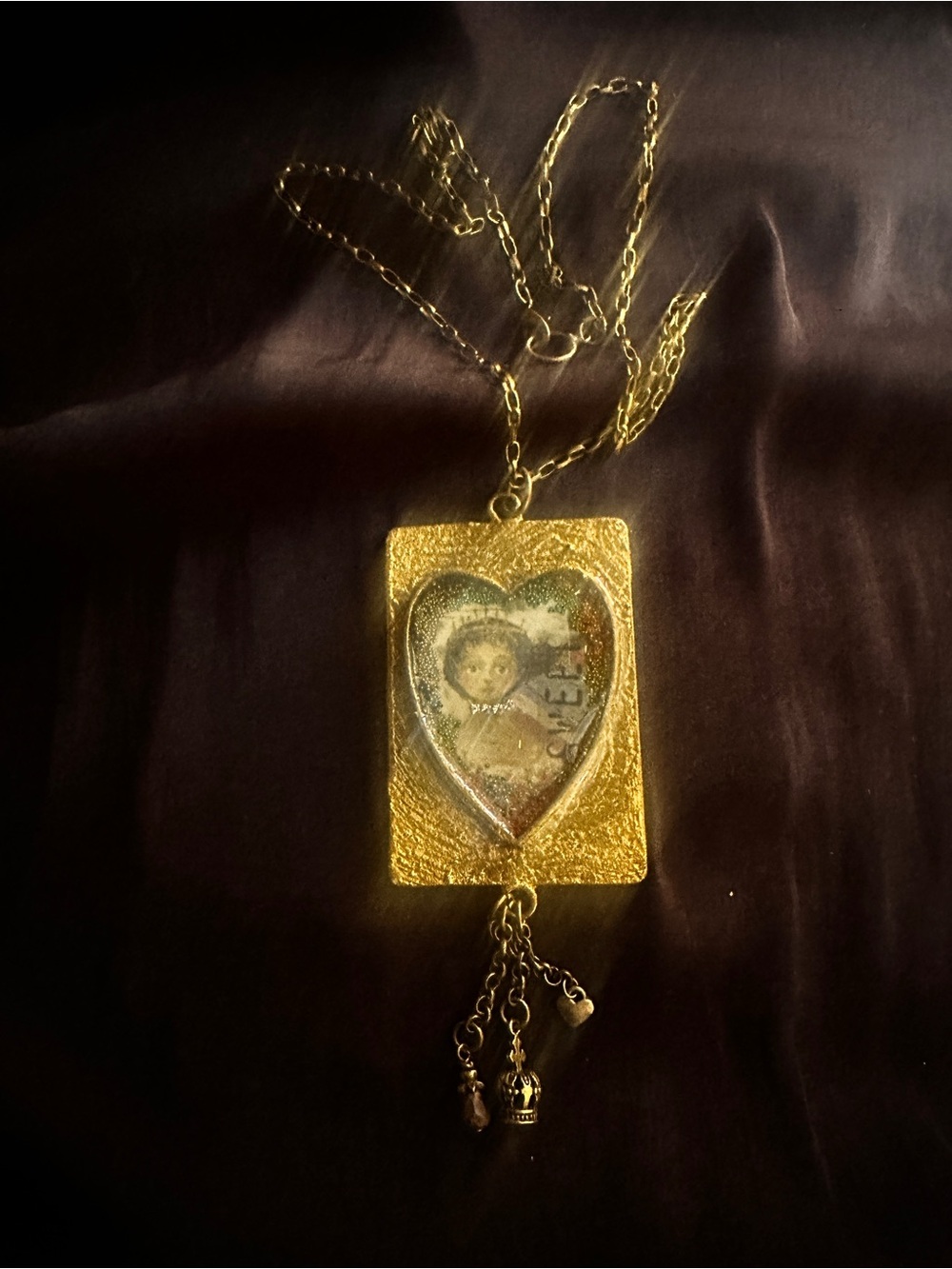 Antique Bronze “Queen of Hearts” Pendant Necklace